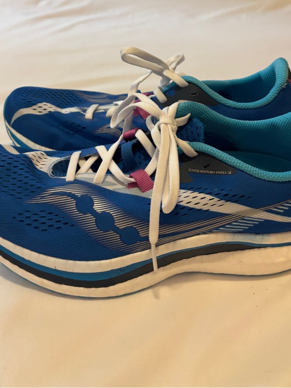 Saucony Women's Blue and White Endorphin Pro 2 Running Sneakers